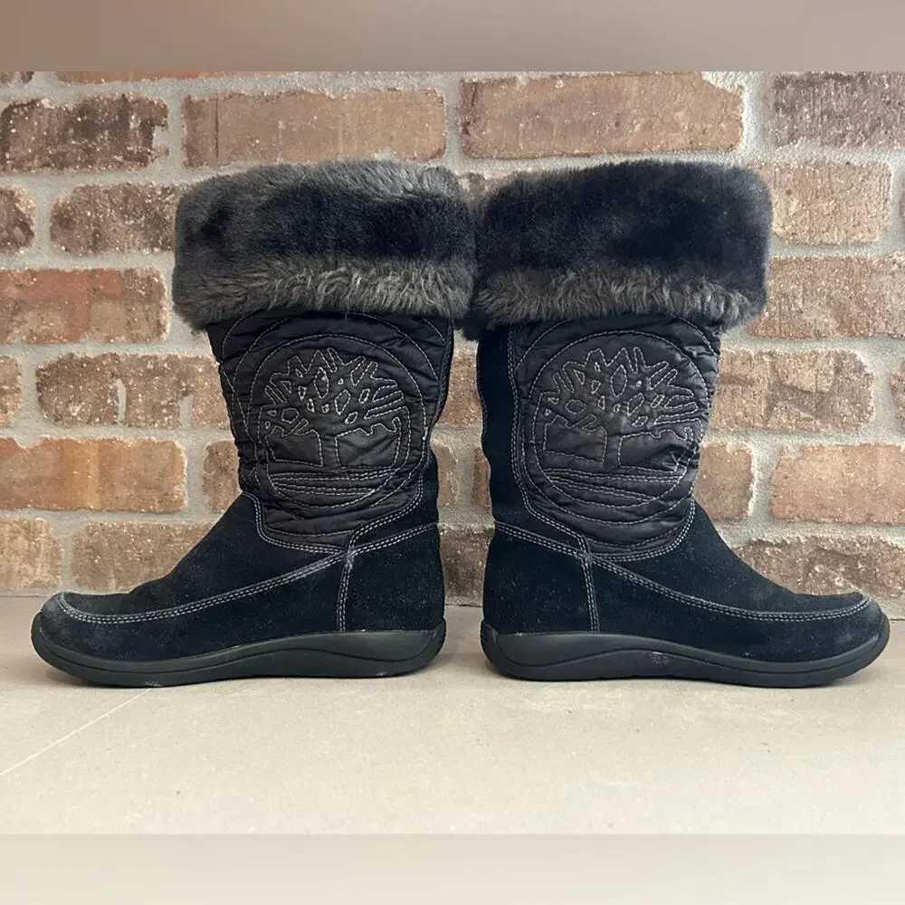Timberland holly berry pull on faux fur lined boots kids size 13 black